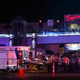 Medical workers stage in the intersection of Tropicana Avenue and Las Vegas Boulevard South after a mass shooting at a music festival on the Las Vegas Strip on Sunday (Steve Marcus/Las Vegas Sun)